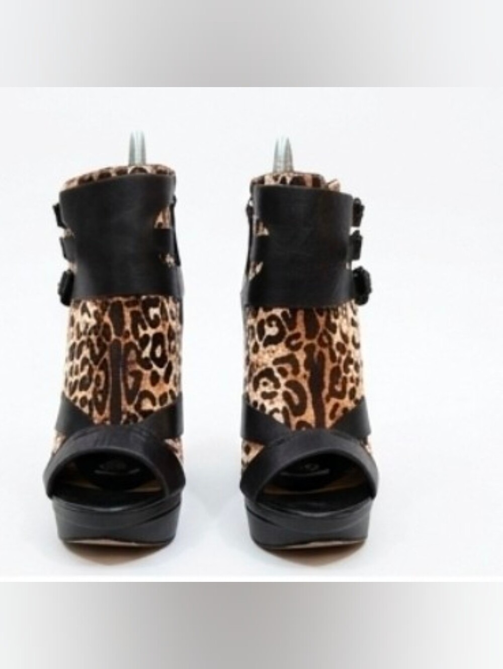 510 L.A.M.B. Dorrie Leopard Print Calf Hair Platform Strappy Buckle Heels 7.5